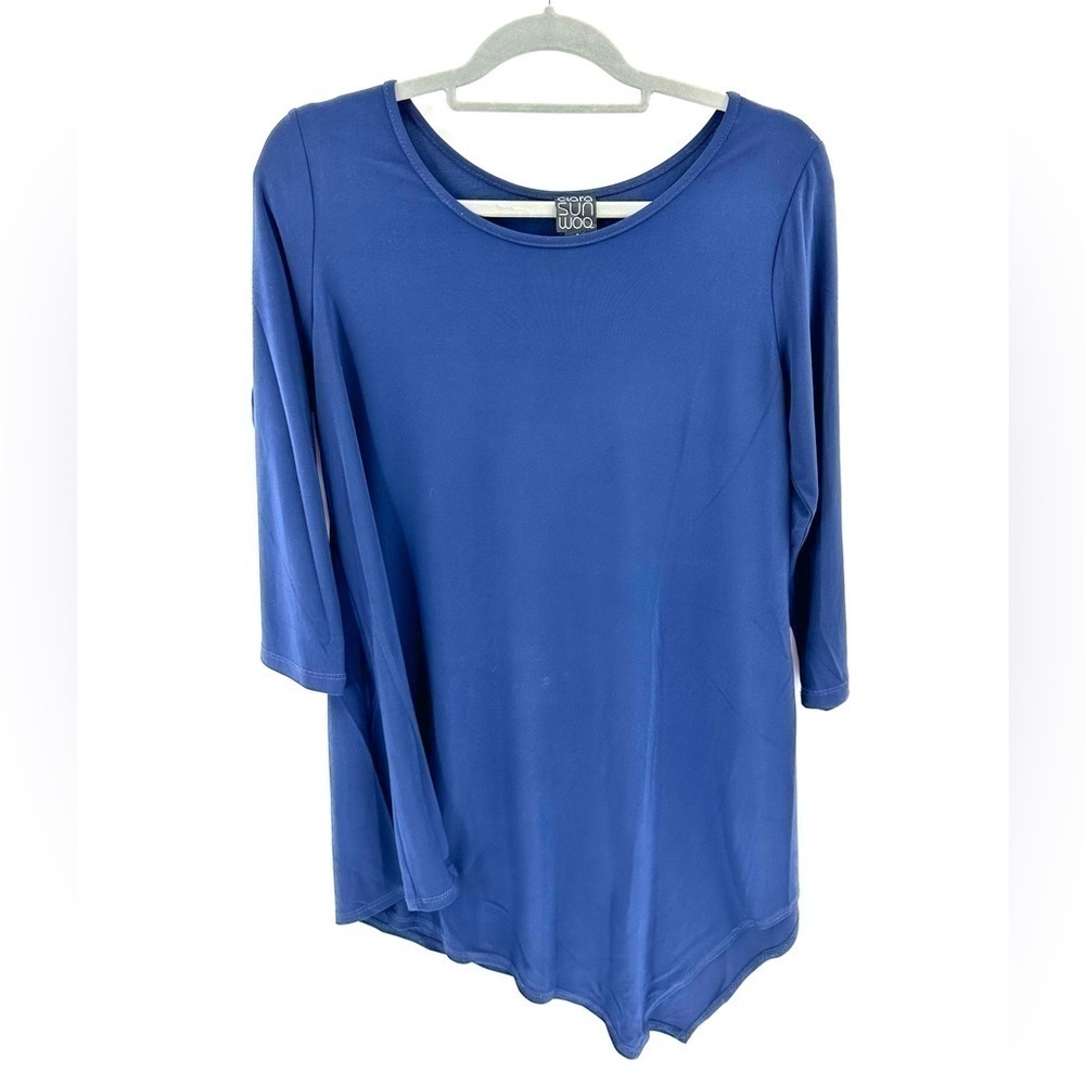 Clara Sun Woo Tunic Top Womens Small Slinky Stretch Asymmetric Lagenlook Minimal